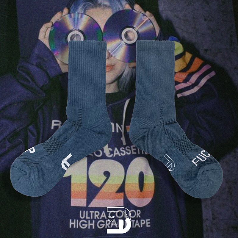 藍色標語素色襪_BF200011