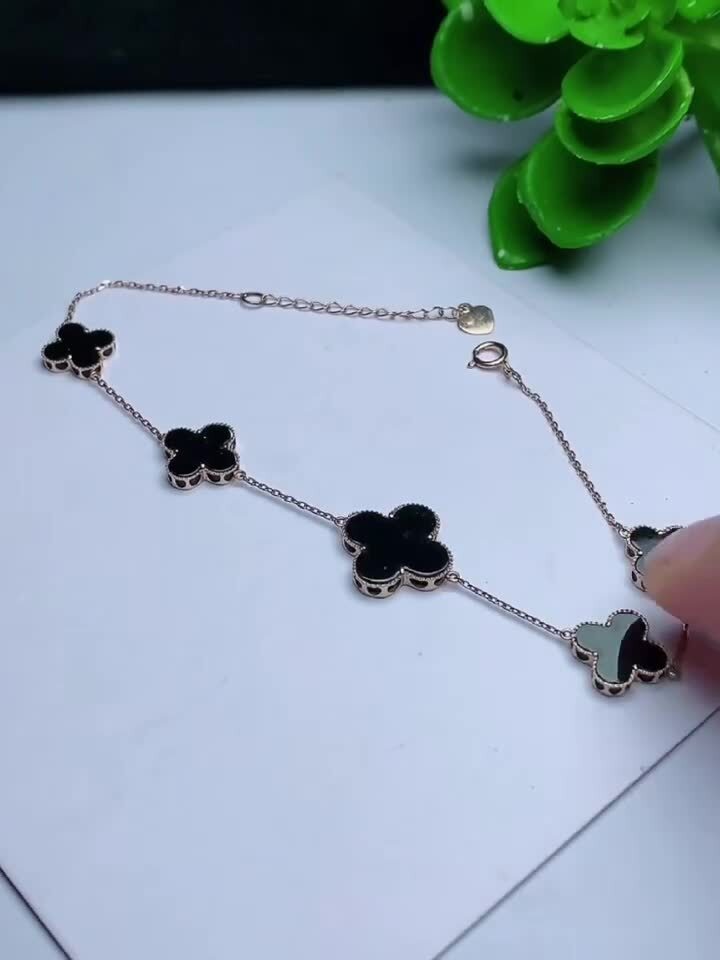 翡翠墨翠四葉草手鏈,天然翡翠A玉, 緬甸玉, Jade, Jadeite