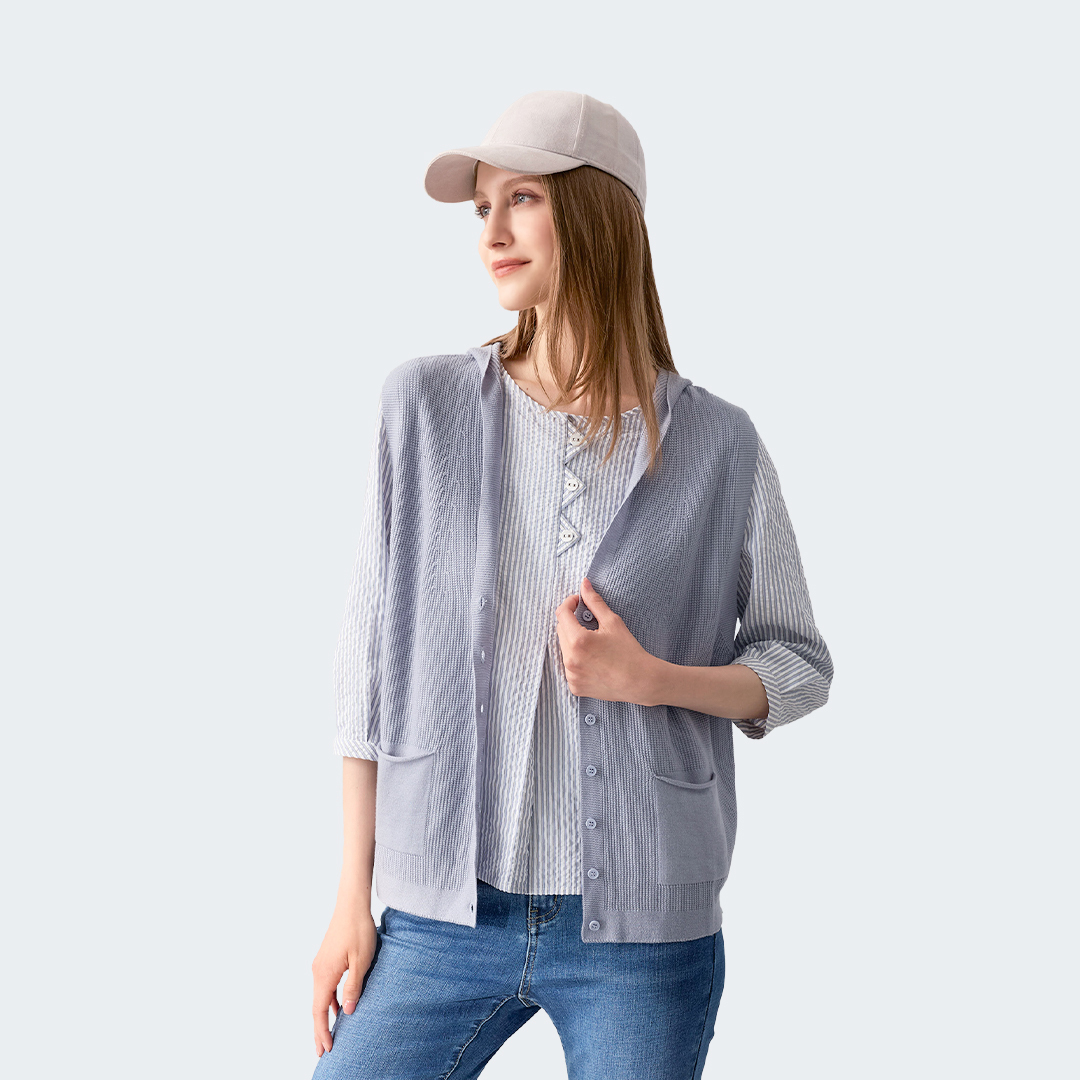 格紋壓皺感七分袖襯衫