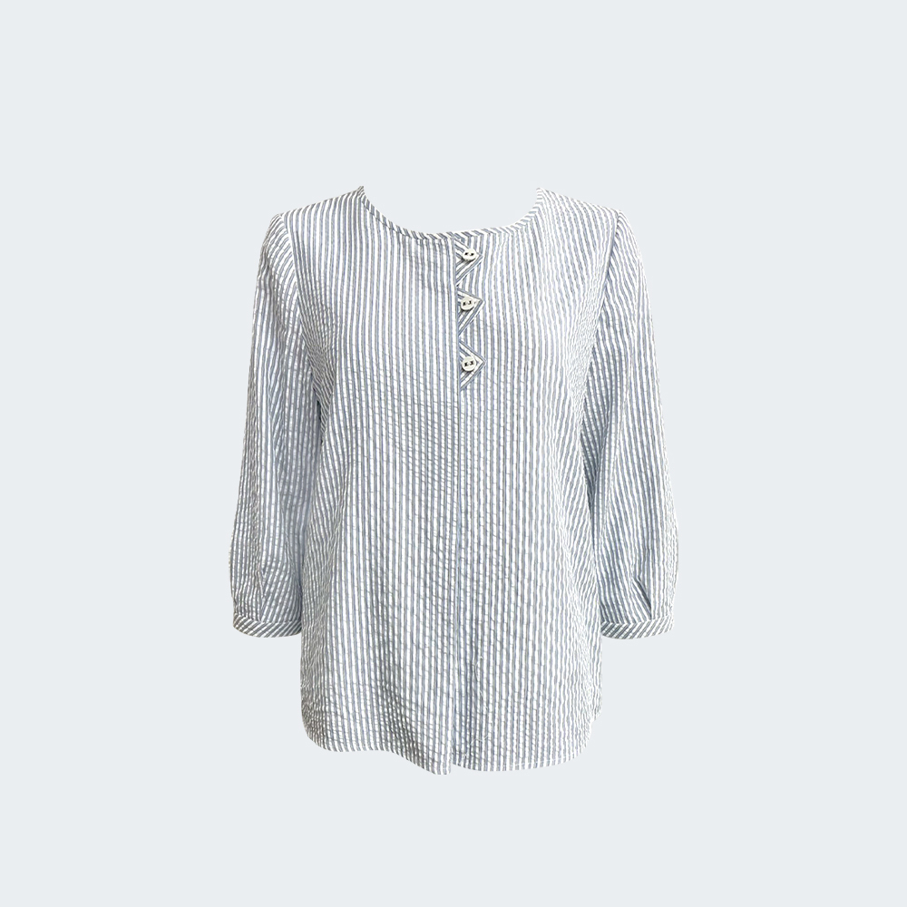 格紋壓皺感七分袖襯衫