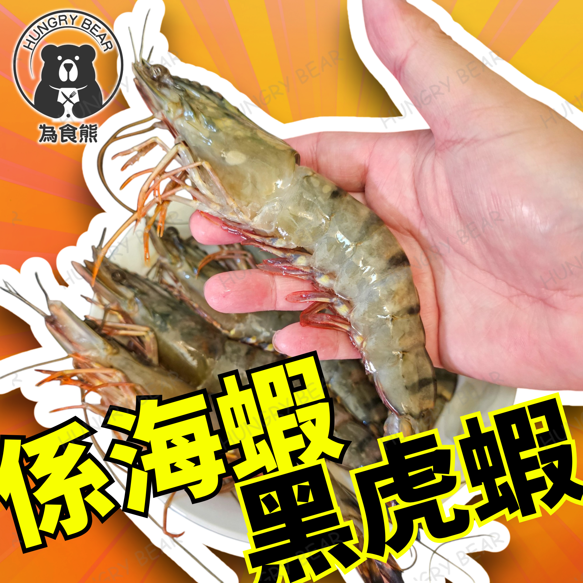 為食熊 - (HS)(U5超大隻) 越南特選原隻海黑虎蝦4-6頭 500g (急凍-18°C) 有頭 海蝦