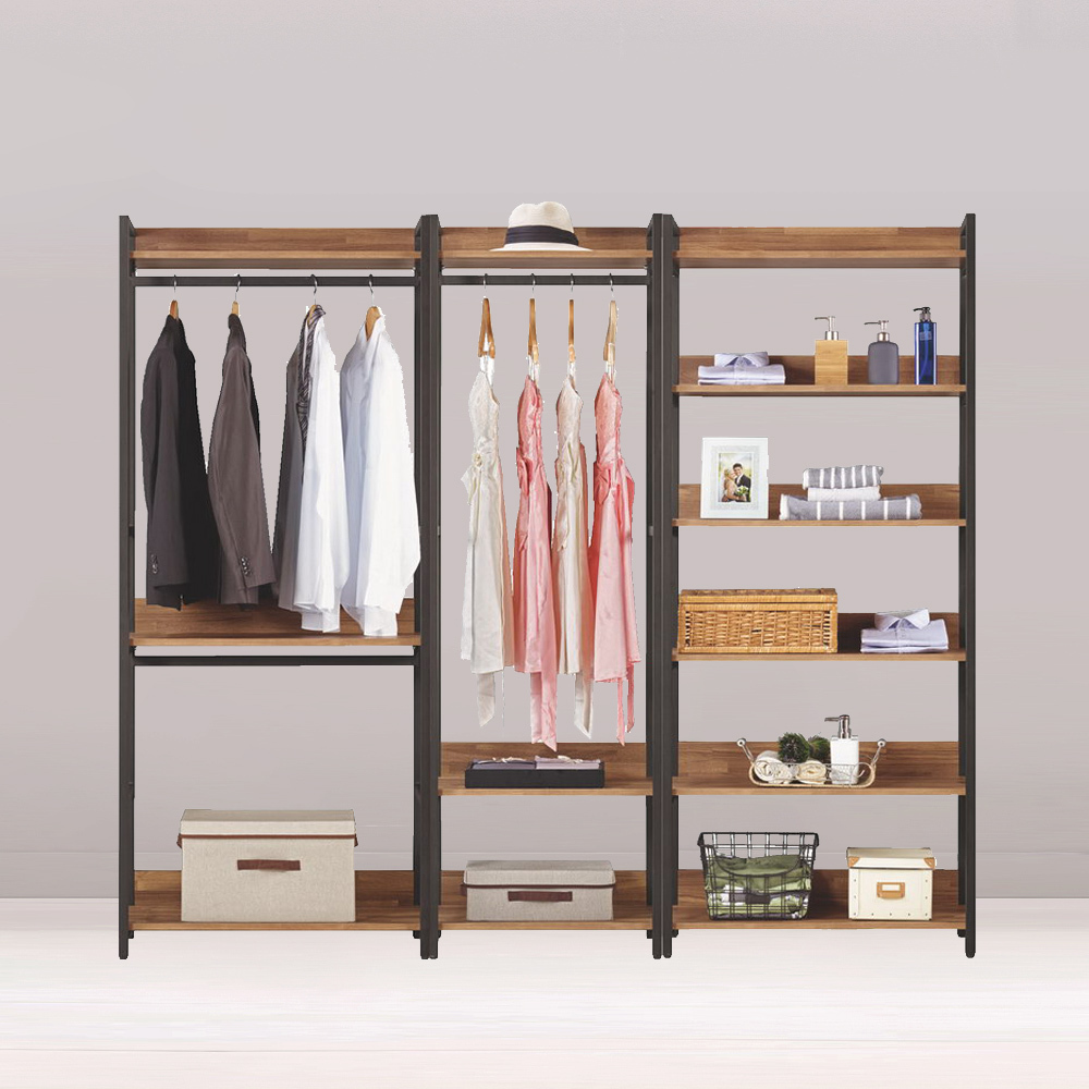 諾德7.3尺開放式組合衣櫃(雙吊+單桿+多層收納)