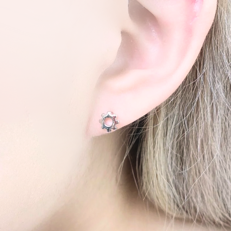 3色 純銀 簍空齒輪花朵造型鎖珠式耳環(單支價)