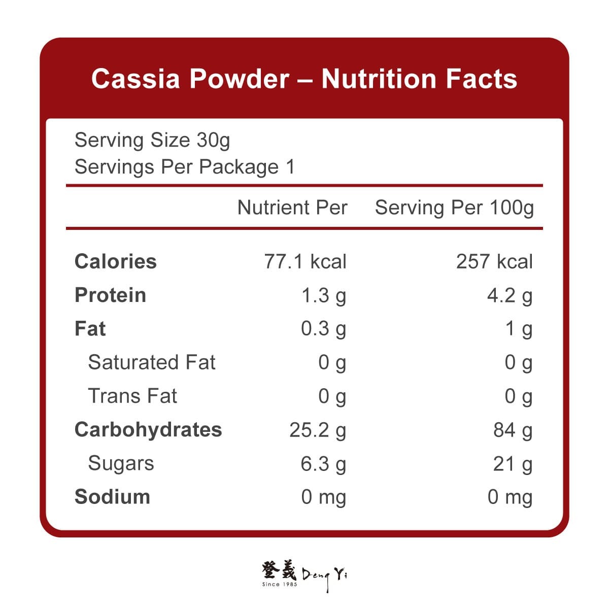登義肉桂粉營養標示
