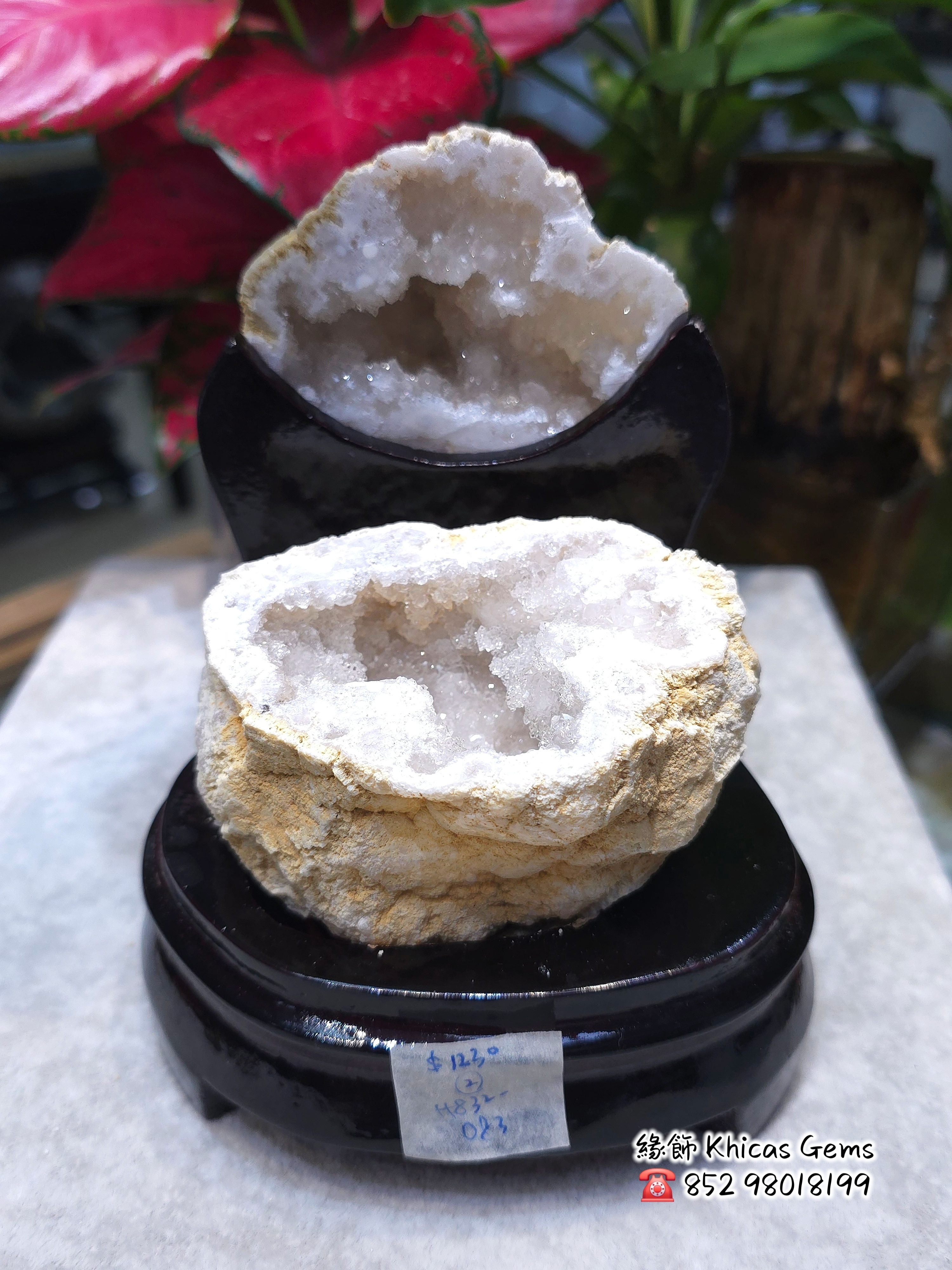 天然摩洛哥白水晶洞聚寶盆連座