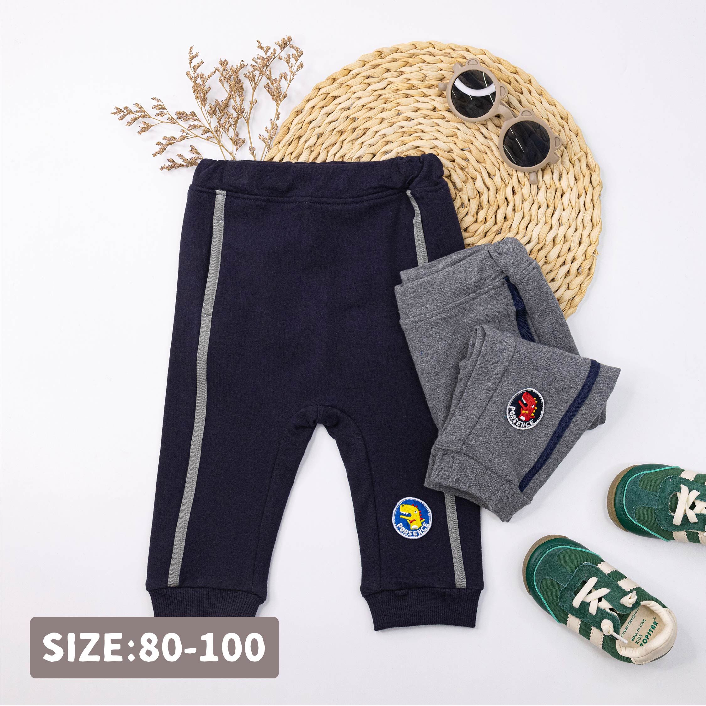 波紳士【12557】逗趣恐龍徽章布貼棉質長褲＊二色