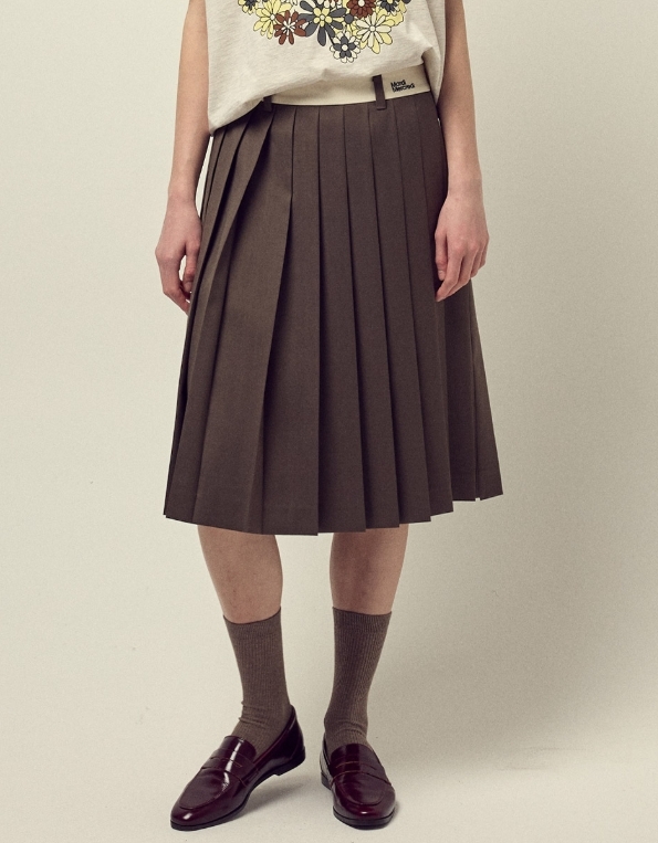 【韓國預購】MARDI KR090210 WOOL PLEATED CONTRAST WAISTBAND 中長裙