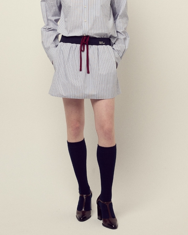 【韓國預購】MARDI KR090211 COTTON STRIPE CONTRAST WAISTBAND 短裙