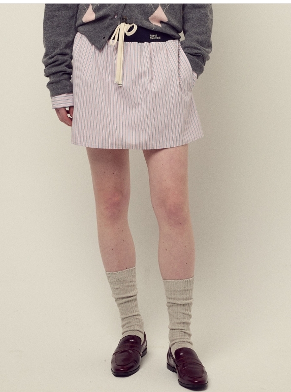 【韓國預購】MARDI KR090211 COTTON STRIPE CONTRAST WAISTBAND 短裙