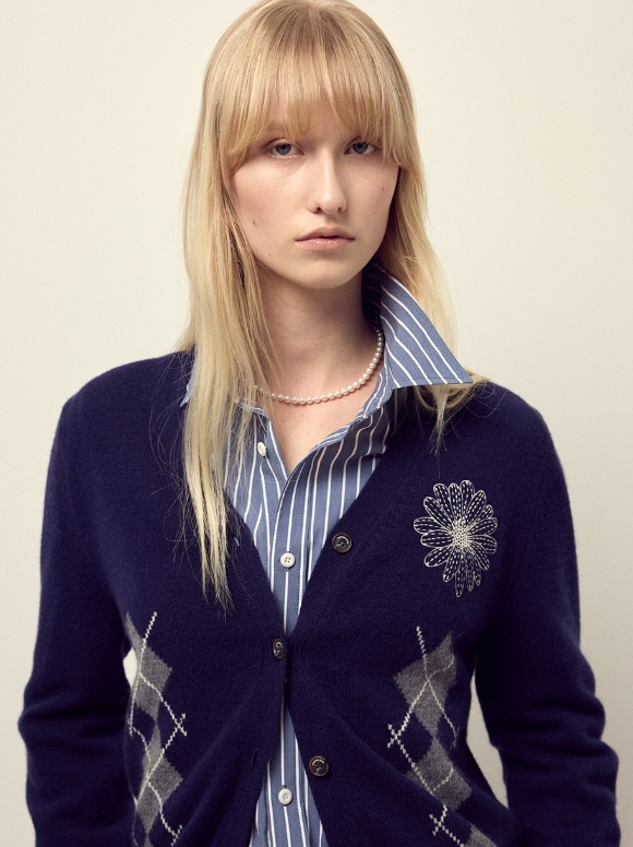 【韓國預購】MARDI KR090212 CASHMERE BLENDED ARGYLE V領冷衫外套