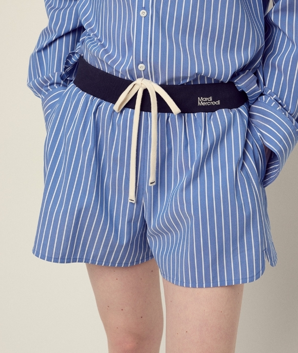 【韓國預購】MARDI KR090205 COTTON STRIPE CONTRAST WAISTBAND 短褲