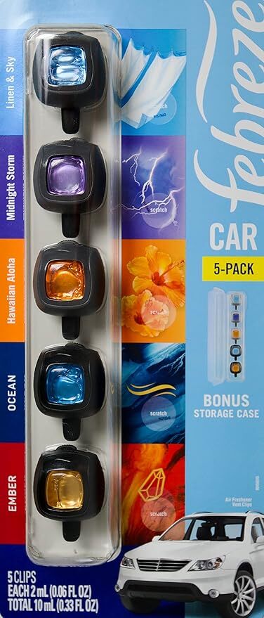 [S] FEBREZE CAR VENT CLIPS AIR FRESHENER ASSORTED, 5-PACK, 030772133156 (SZZ679)