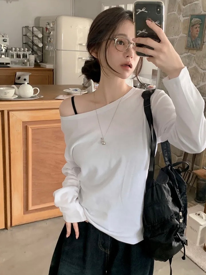 【優惠價預訂】韓國寬領闊身淨色長袖TEE（5色）