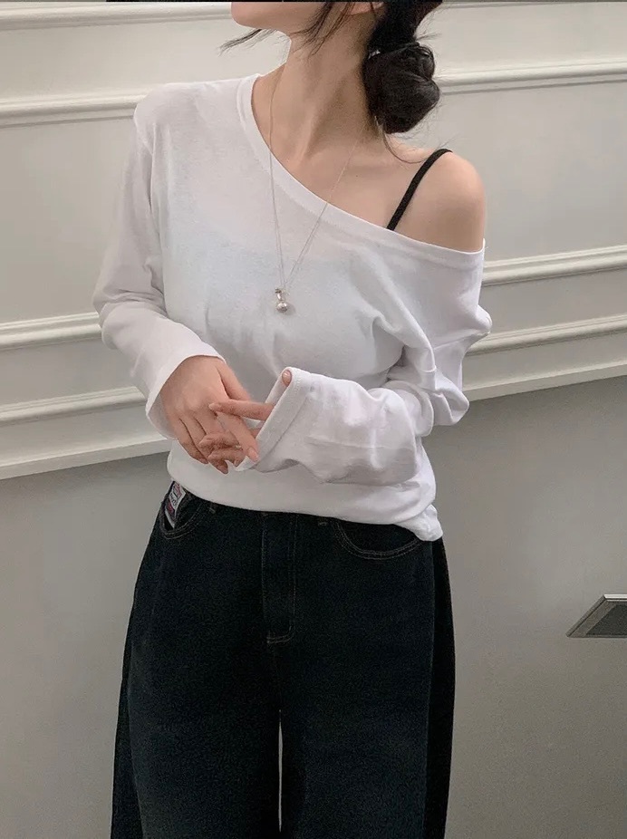 【優惠價預訂】韓國寬領闊身淨色長袖TEE（5色）