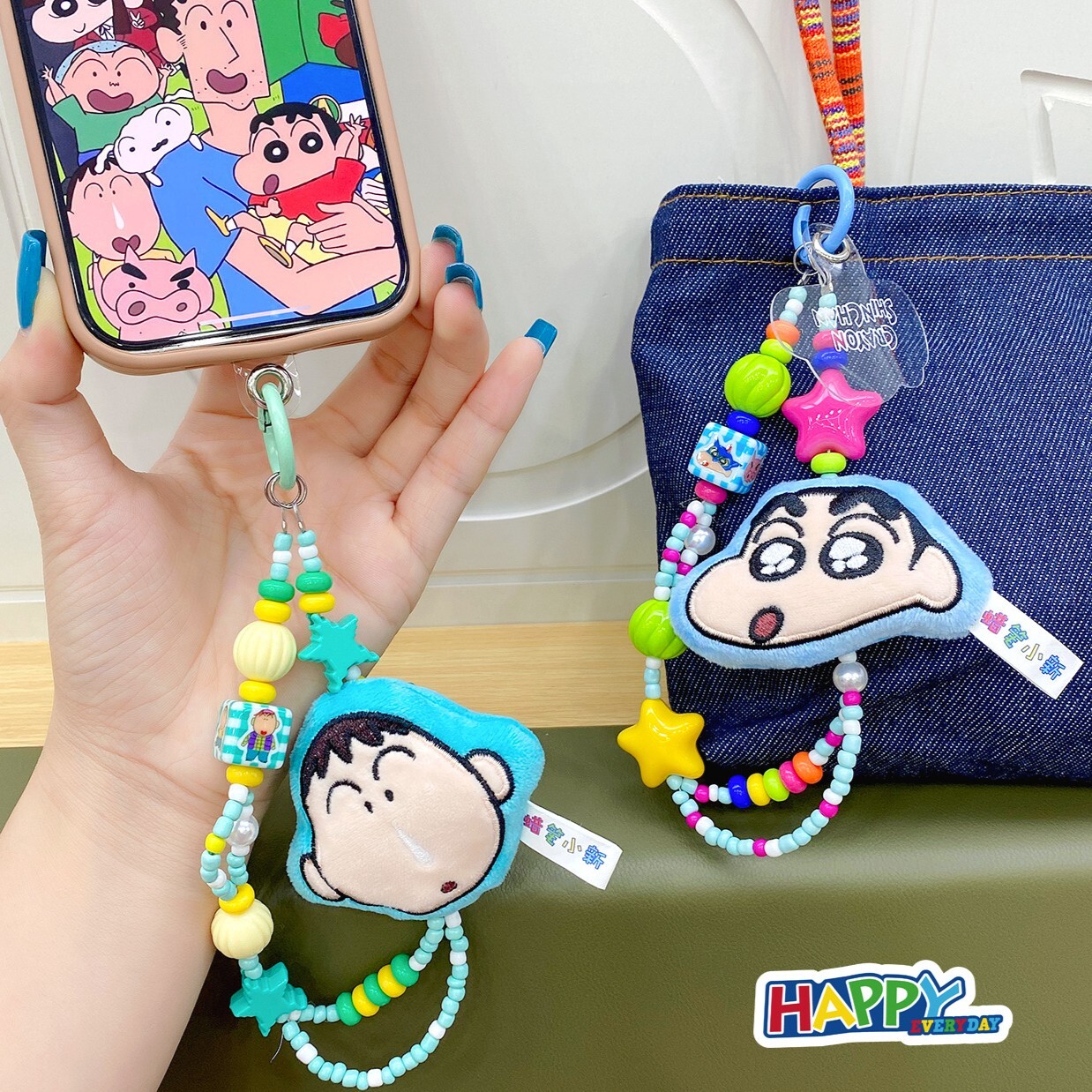 正版蠟筆小新毛絨大頭手機掛繩