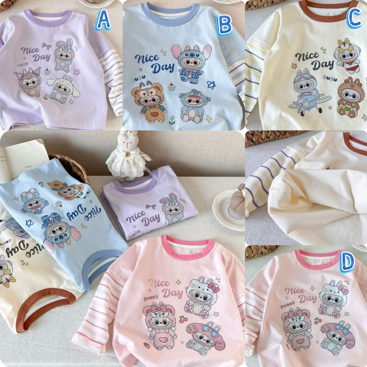 兒童可愛Labubu x 卡通造型圖案長袖衫-2502196