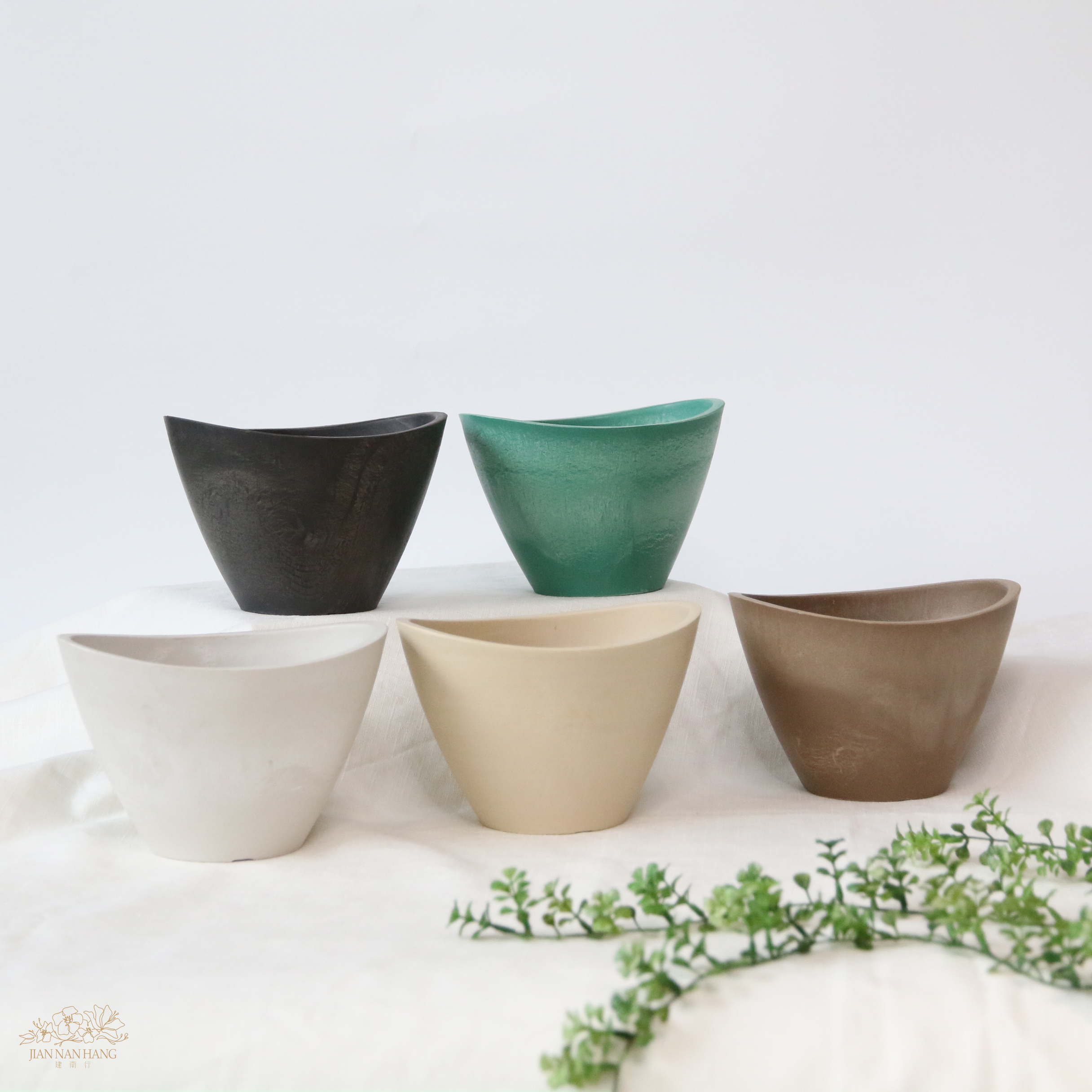 塑酯花器 橢圓型刷色 5色