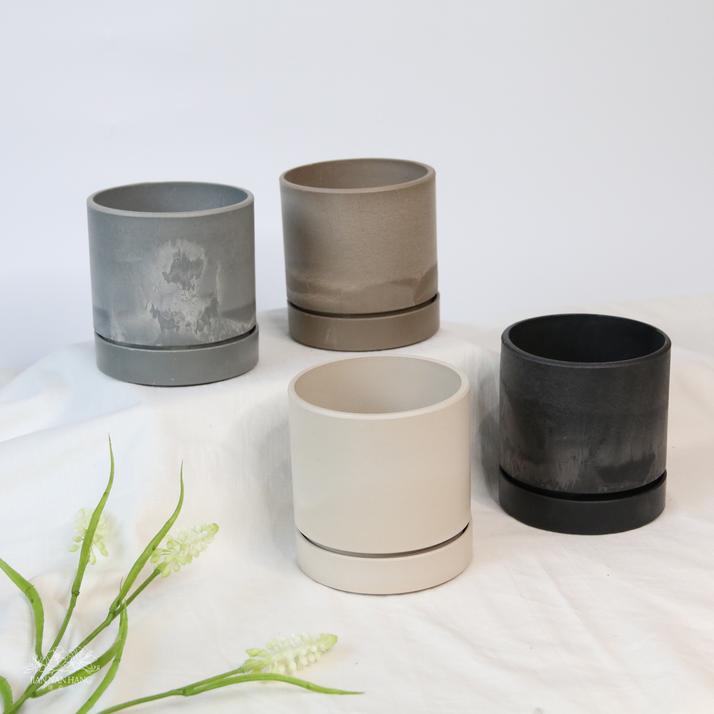 塑酯花器 刷色圓筒  4色