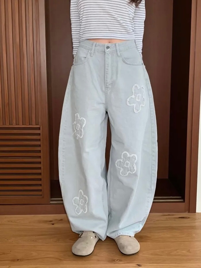 【優惠現貨】25FW 人氣批發款！韓國灰色花花彎刀褲