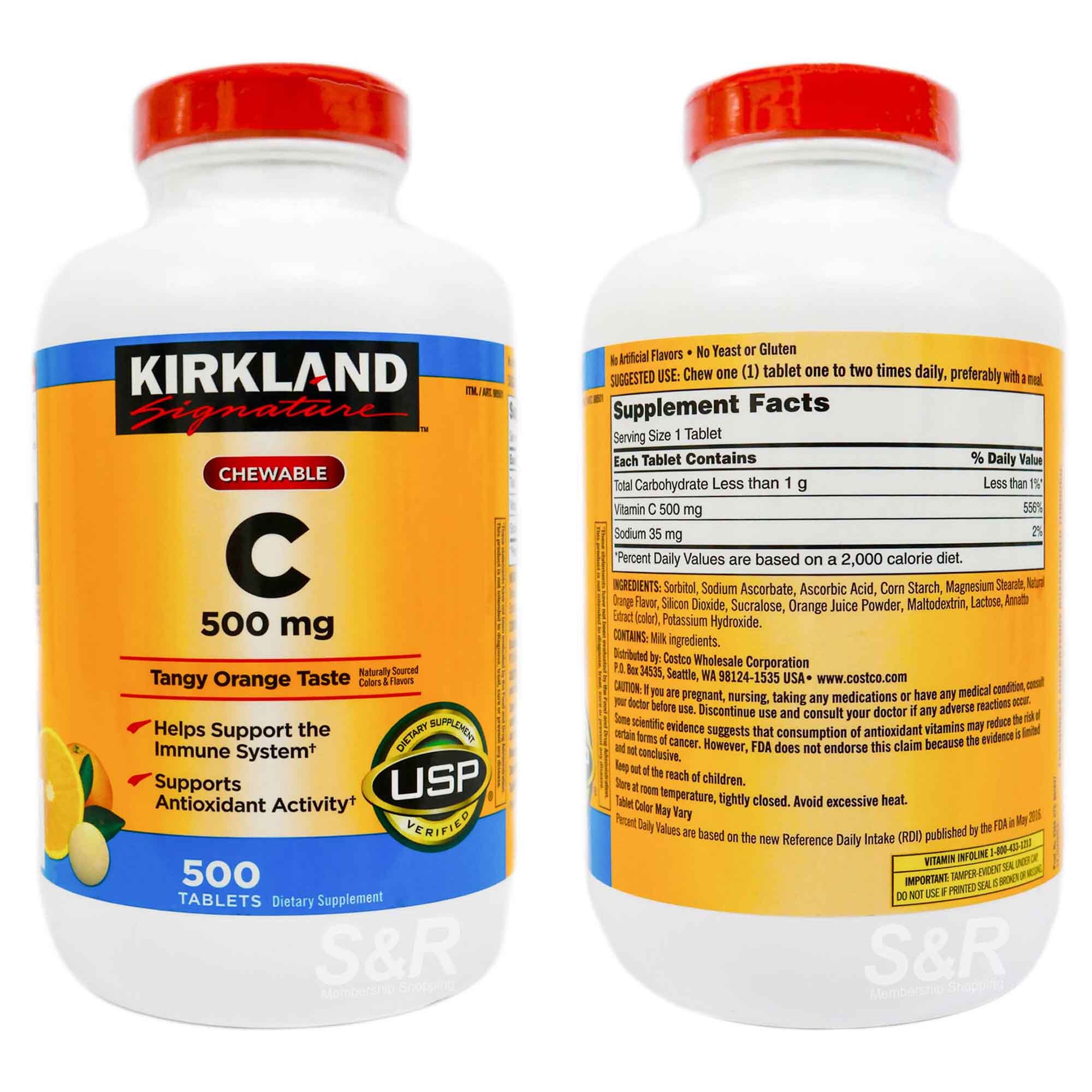 [S] KIRKLAND SIGNATURE CHEWABLE VITAMIN C 500 MG, 500 TABLETS, 096619985012 (SZZ669)