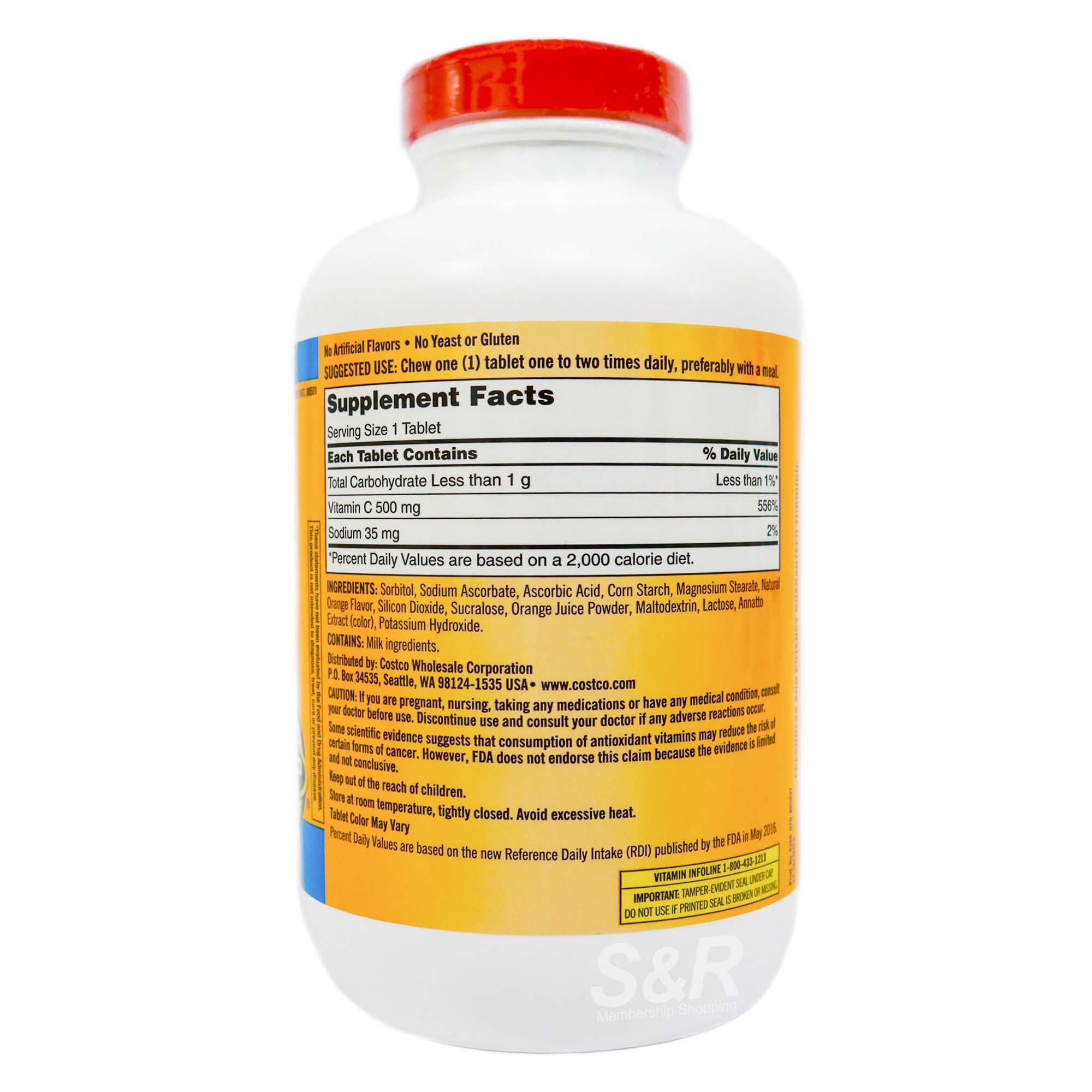 [S] KIRKLAND SIGNATURE CHEWABLE VITAMIN C 500 MG, 500 TABLETS, 096619985012 (SZZ669)