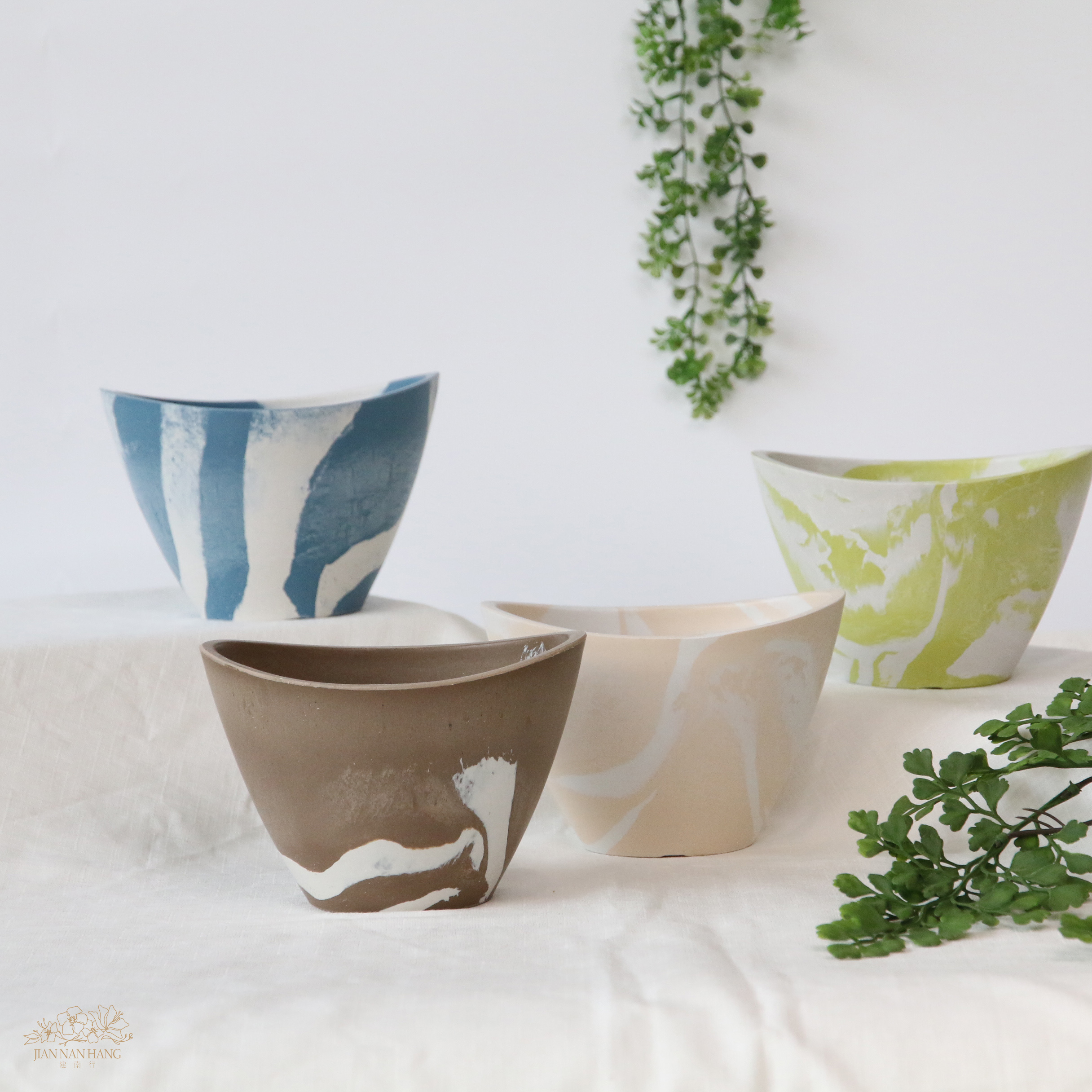 塑酯花器 橢圓型大理石紋 4色