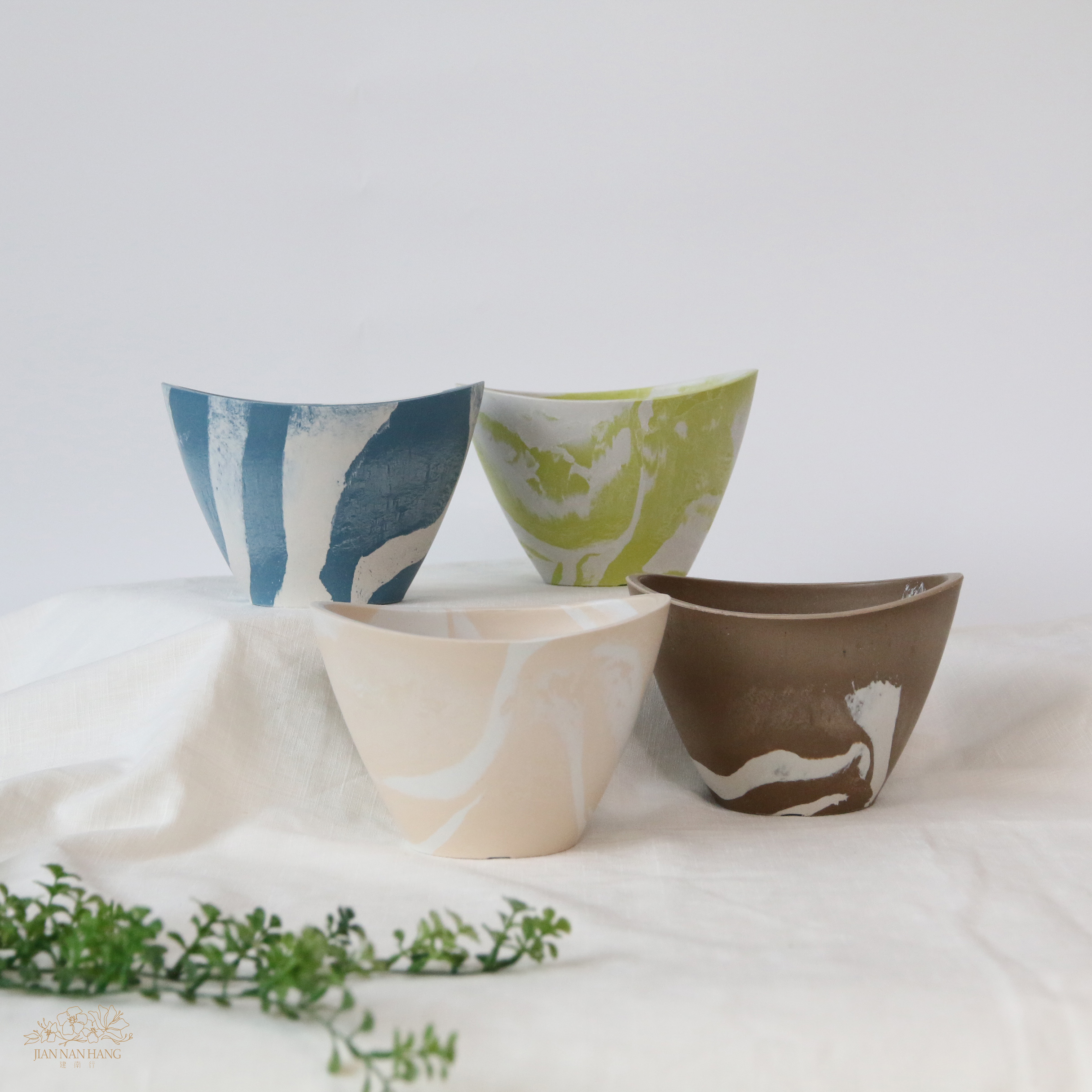 塑酯花器 橢圓型大理石紋 4色