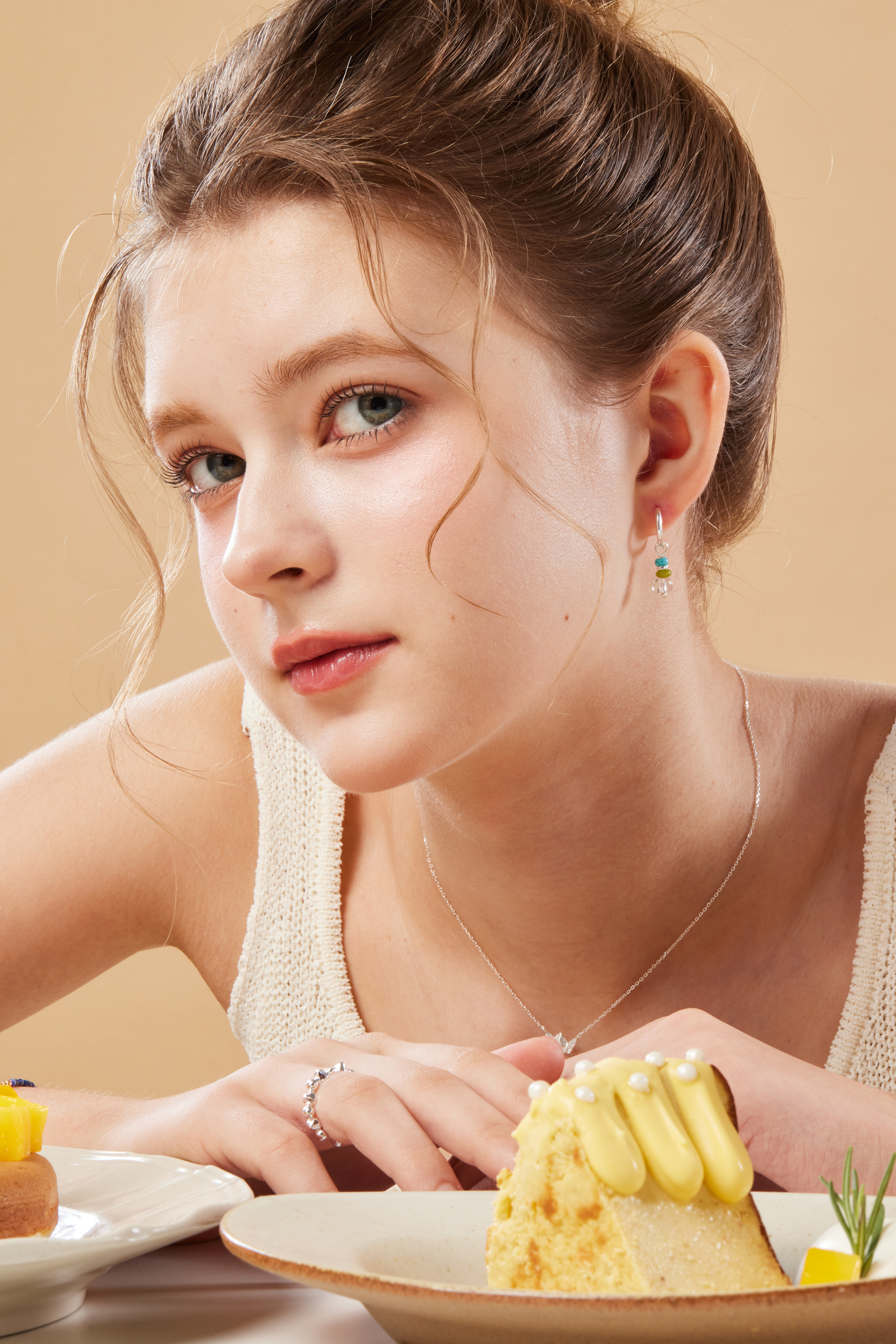 純銀水晶壓扣耳環