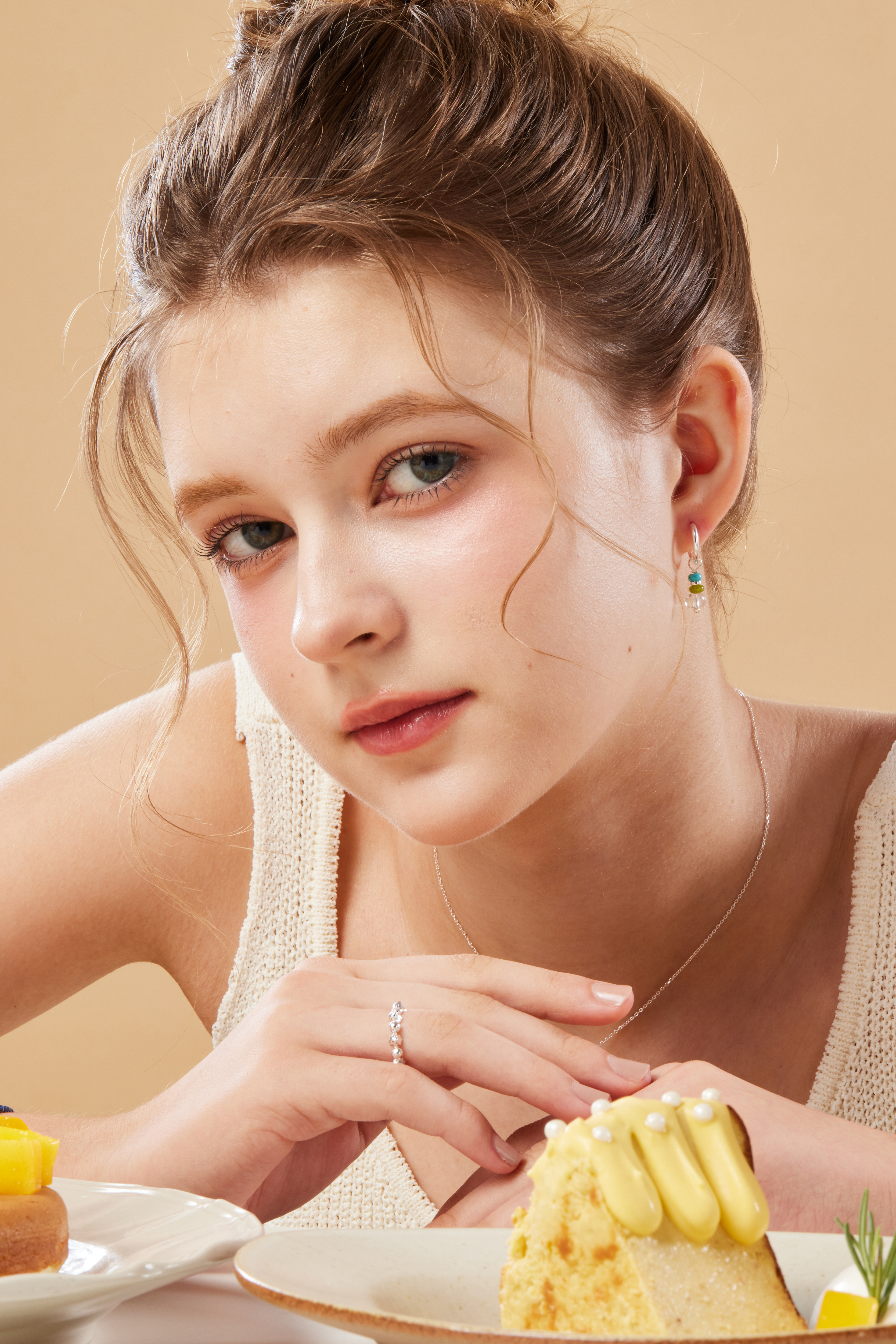 純銀水晶壓扣耳環