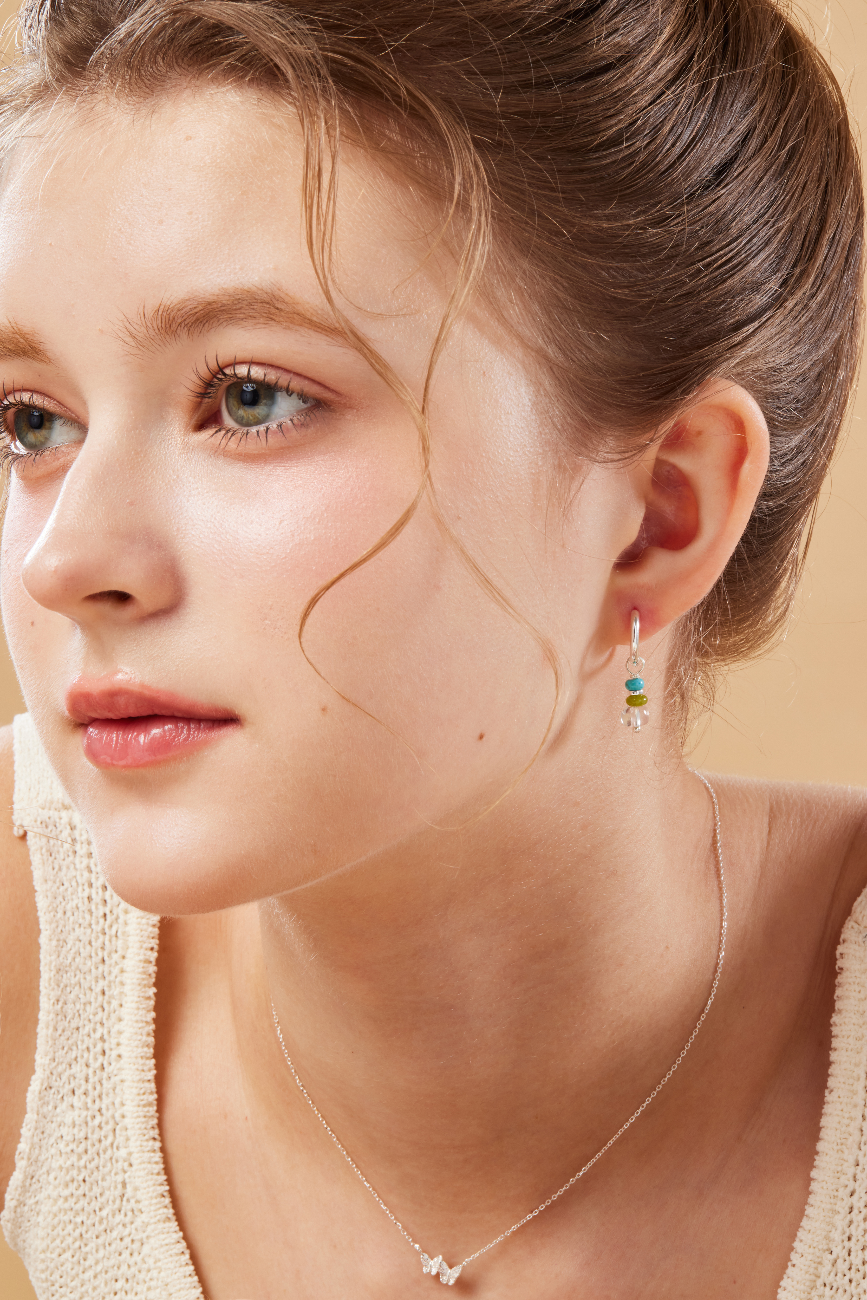 純銀水晶壓扣耳環