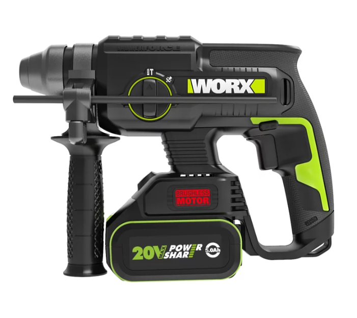 "WORX"威克士 22mm無刷鋰電三用電錘(鋰20V)(5.0Ah電池X2+6A充電器)-[WU386.3]
