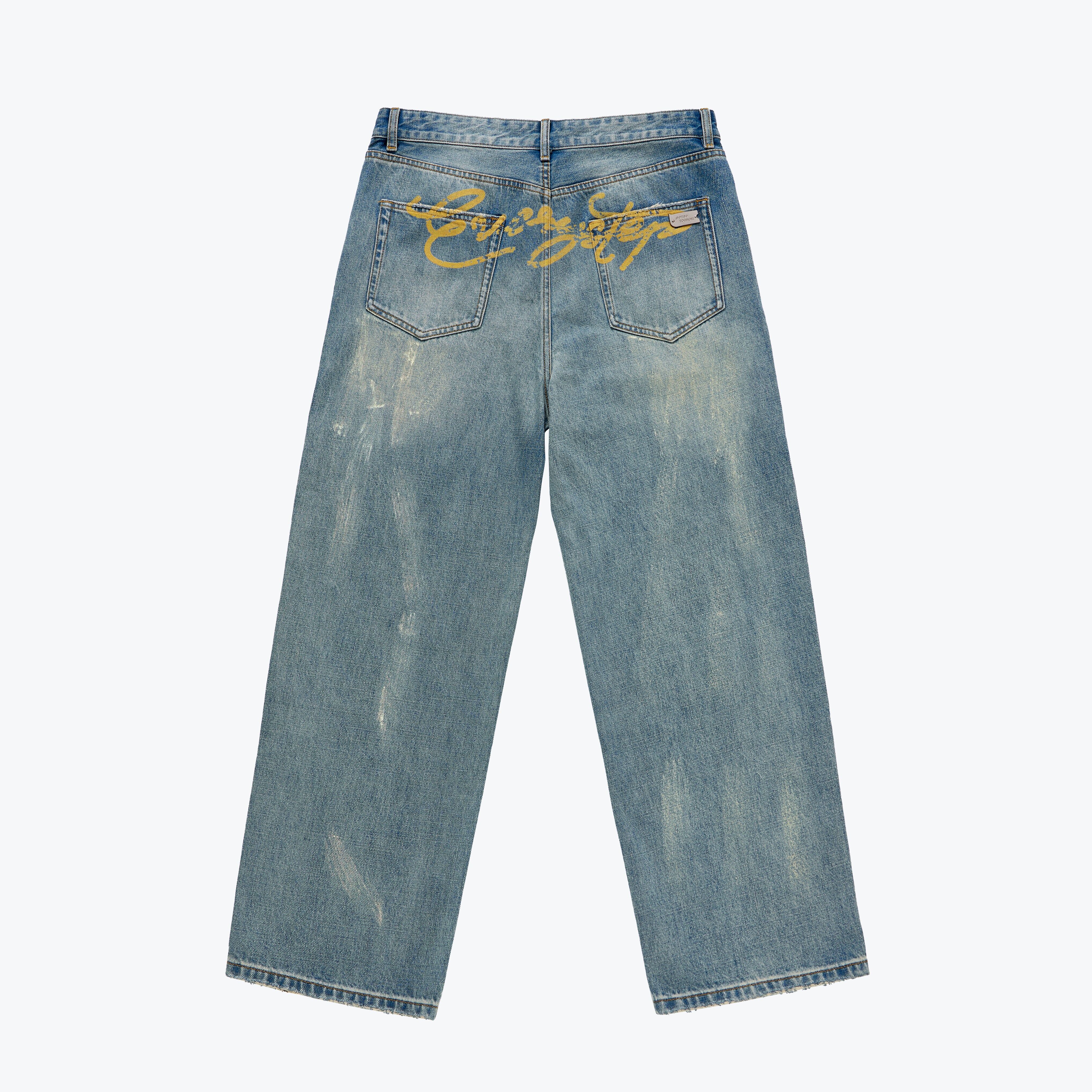 Sense x Toomore Print Splattered Washed Jeans - Blue | SENXTM-02