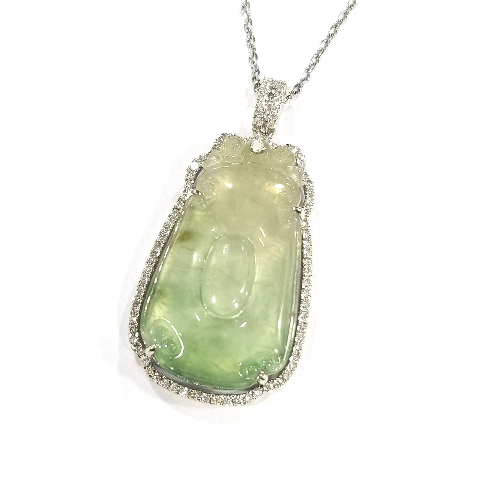 冰種白玉天然鑽石吊墜