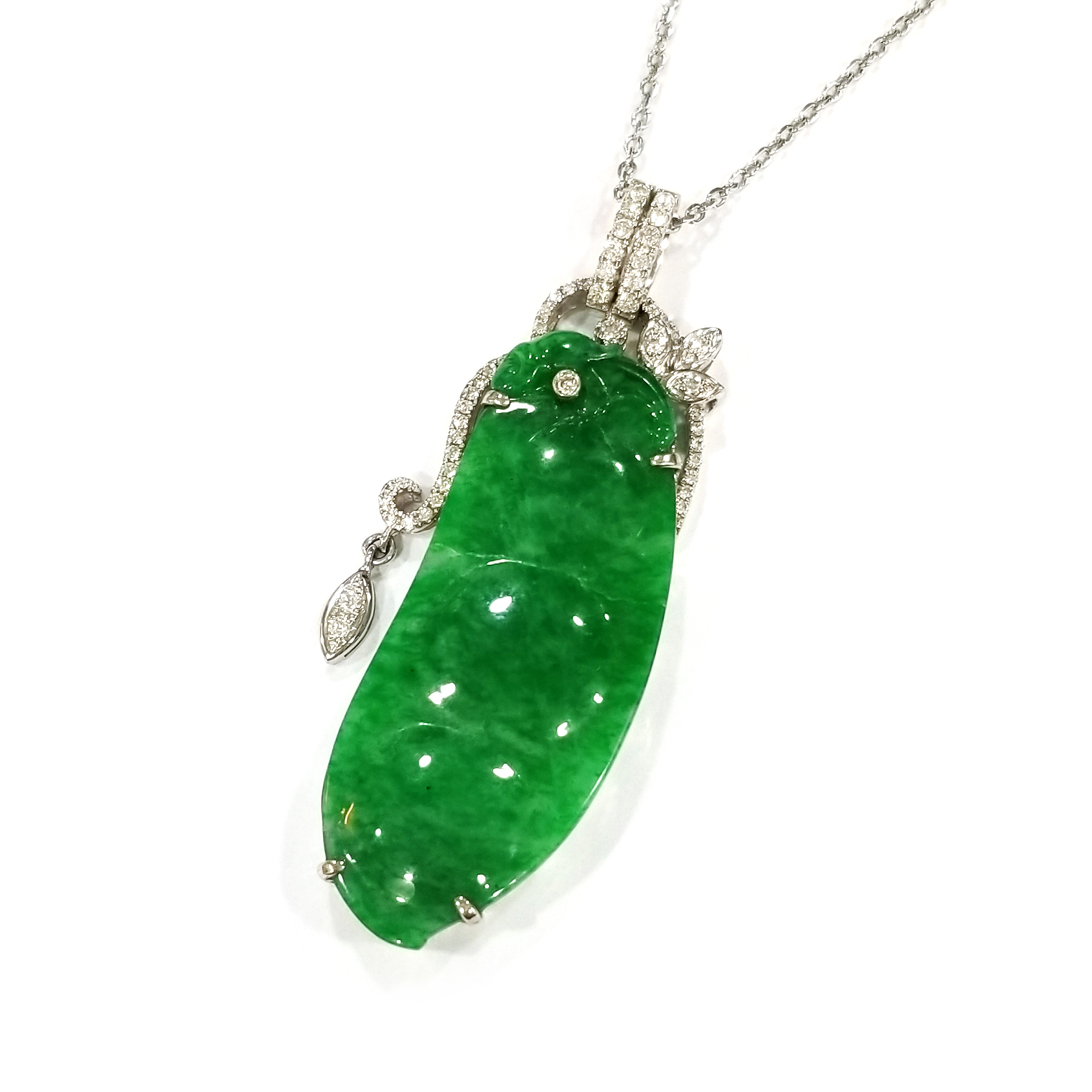 翡翠荷蘭豆天然鑽石吊墜