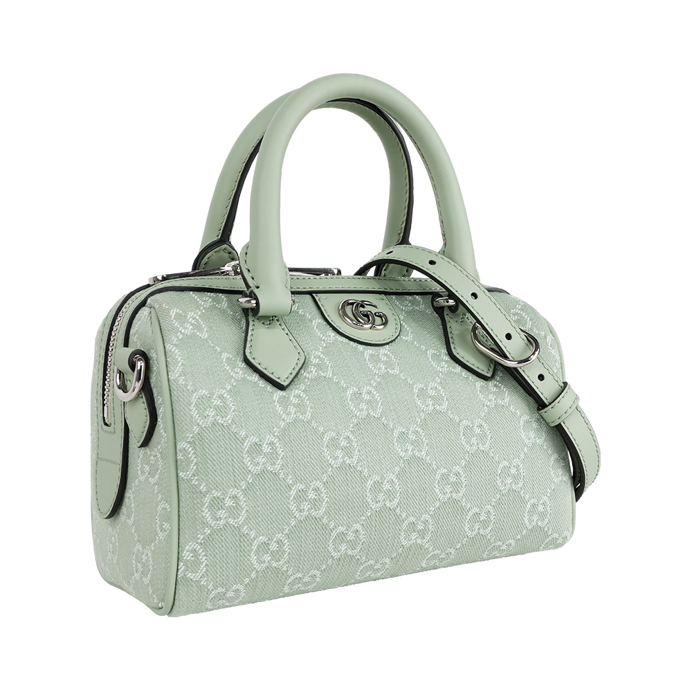【GUCCI】GG 牛仔帆布小款二用波士頓包(淺綠色)