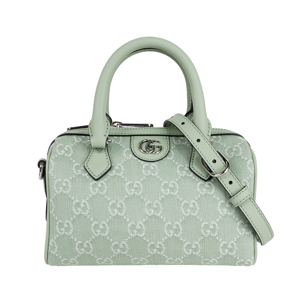 【GUCCI】GG 牛仔帆布小款二用波士頓包(淺綠色)