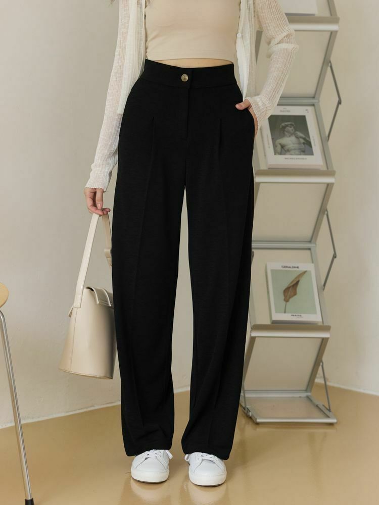 高腰全彈性落地薄西裝褲