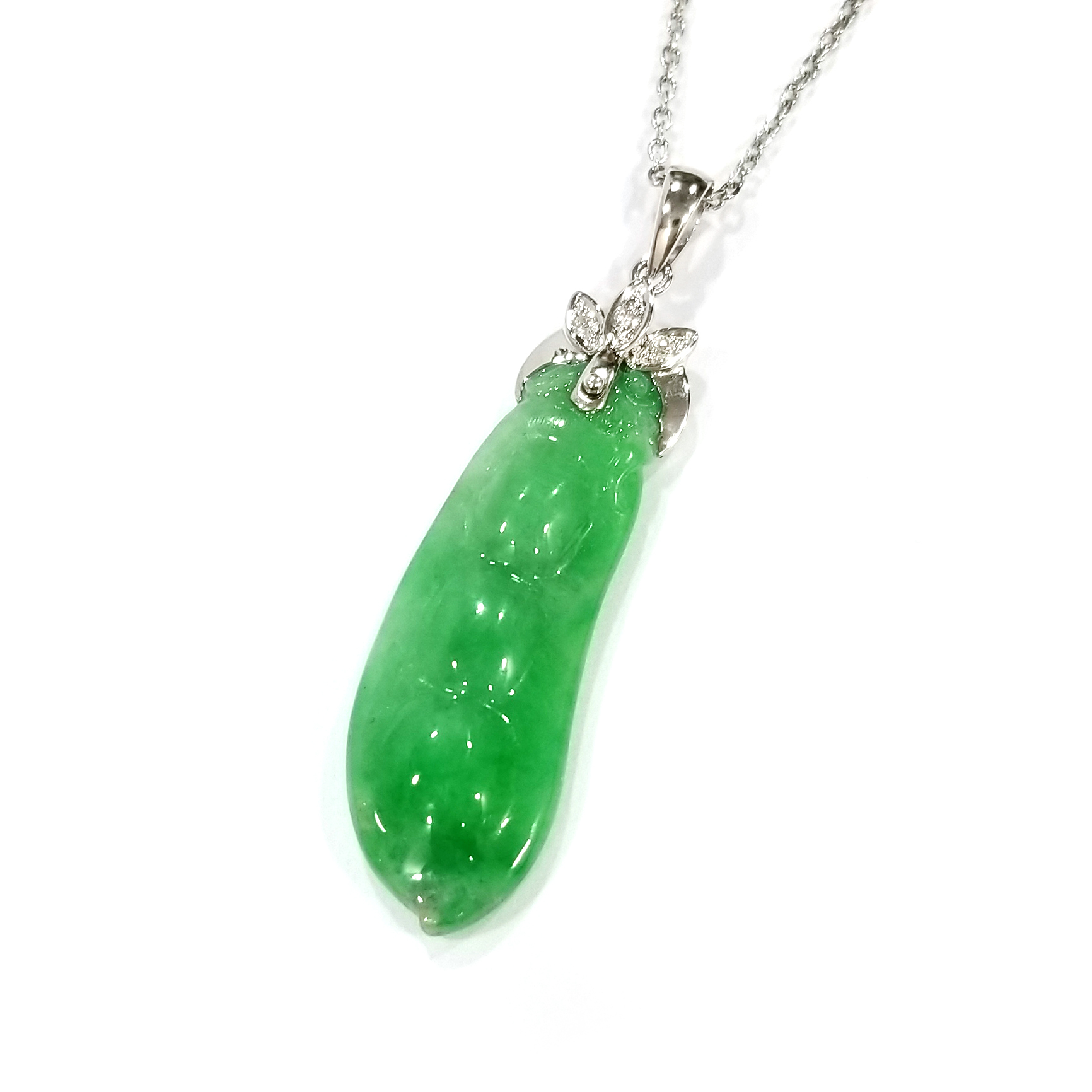 翡翠荷蘭豆天然鑽石吊墜