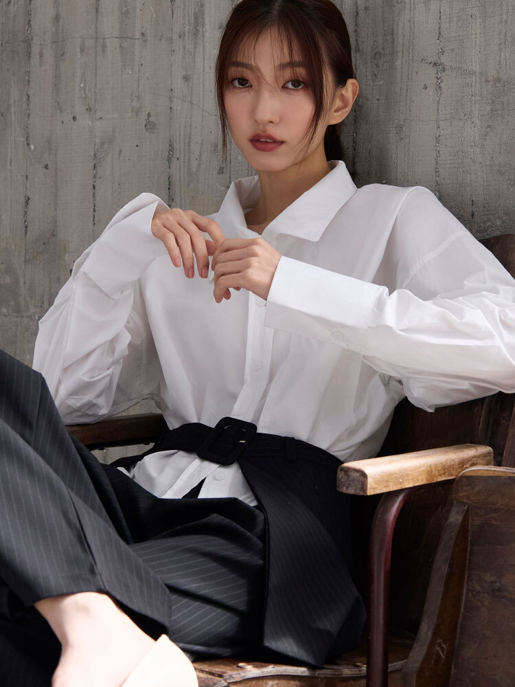 OH!HER 簡約翻領大口袋短版襯衫