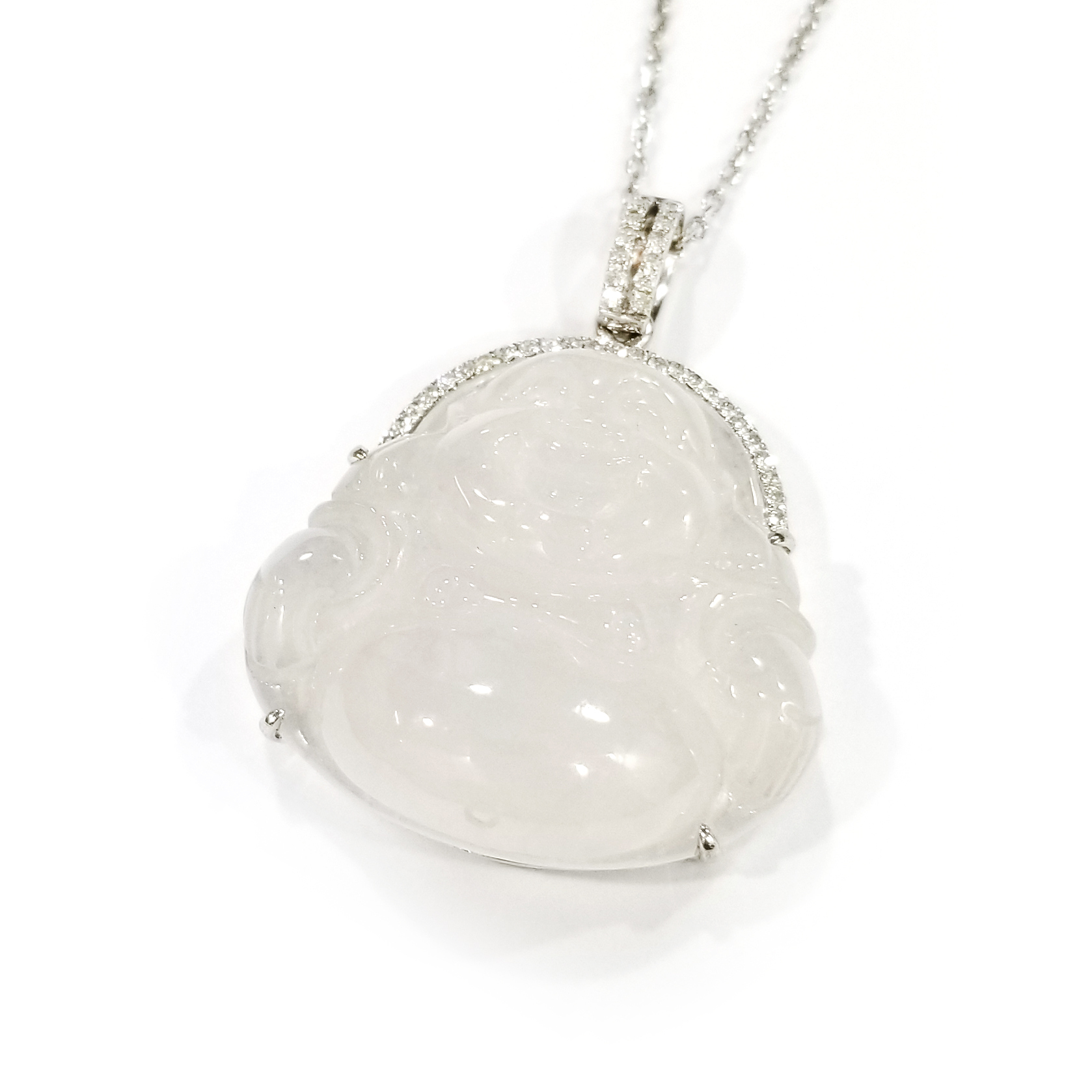 冰種白玉佛公天然鑽石吊墜