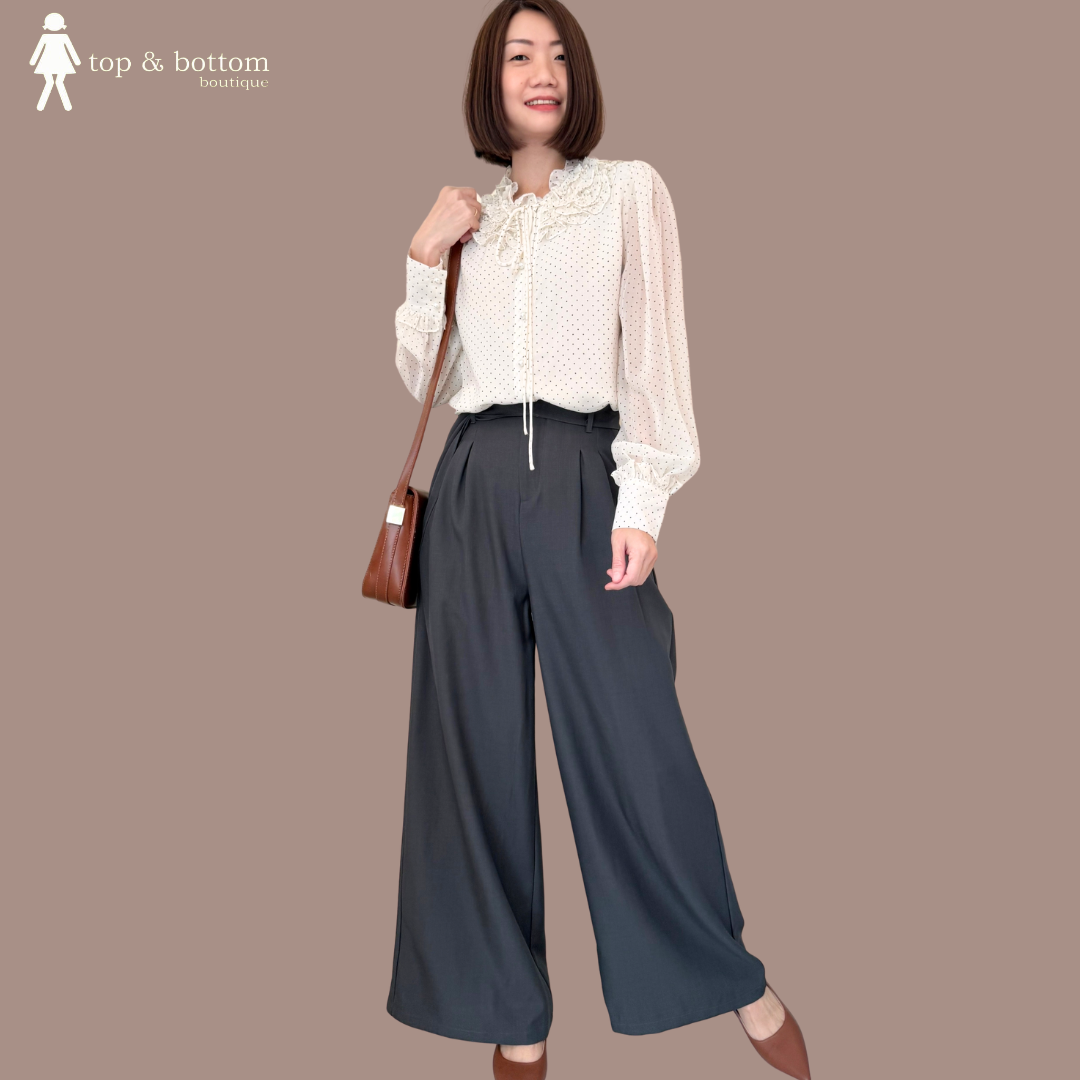 HIGH WAISTED WIDE LEG PANT WITH LAYERED RIBBON
