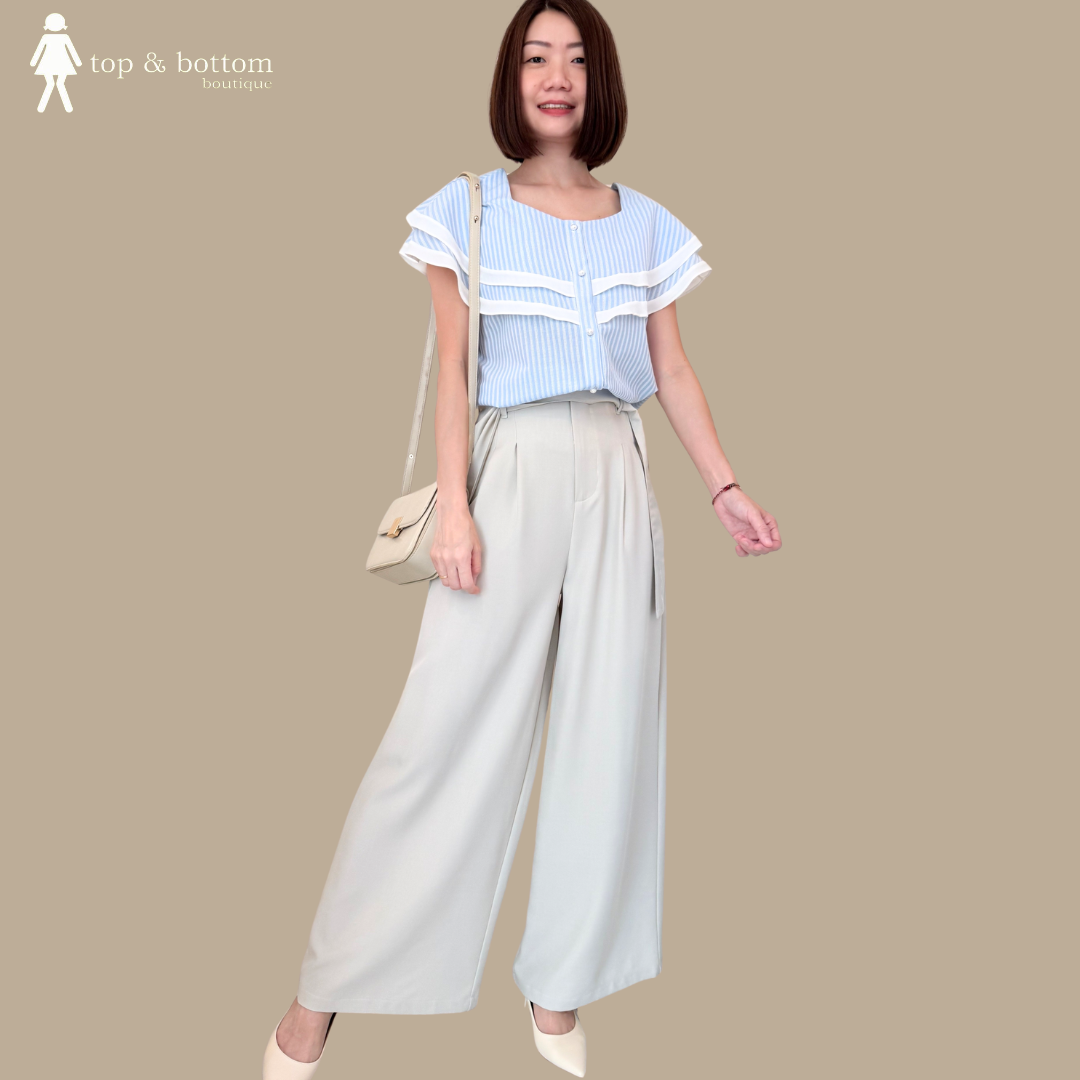 HIGH WAISTED WIDE LEG PANT WITH LAYERED RIBBON