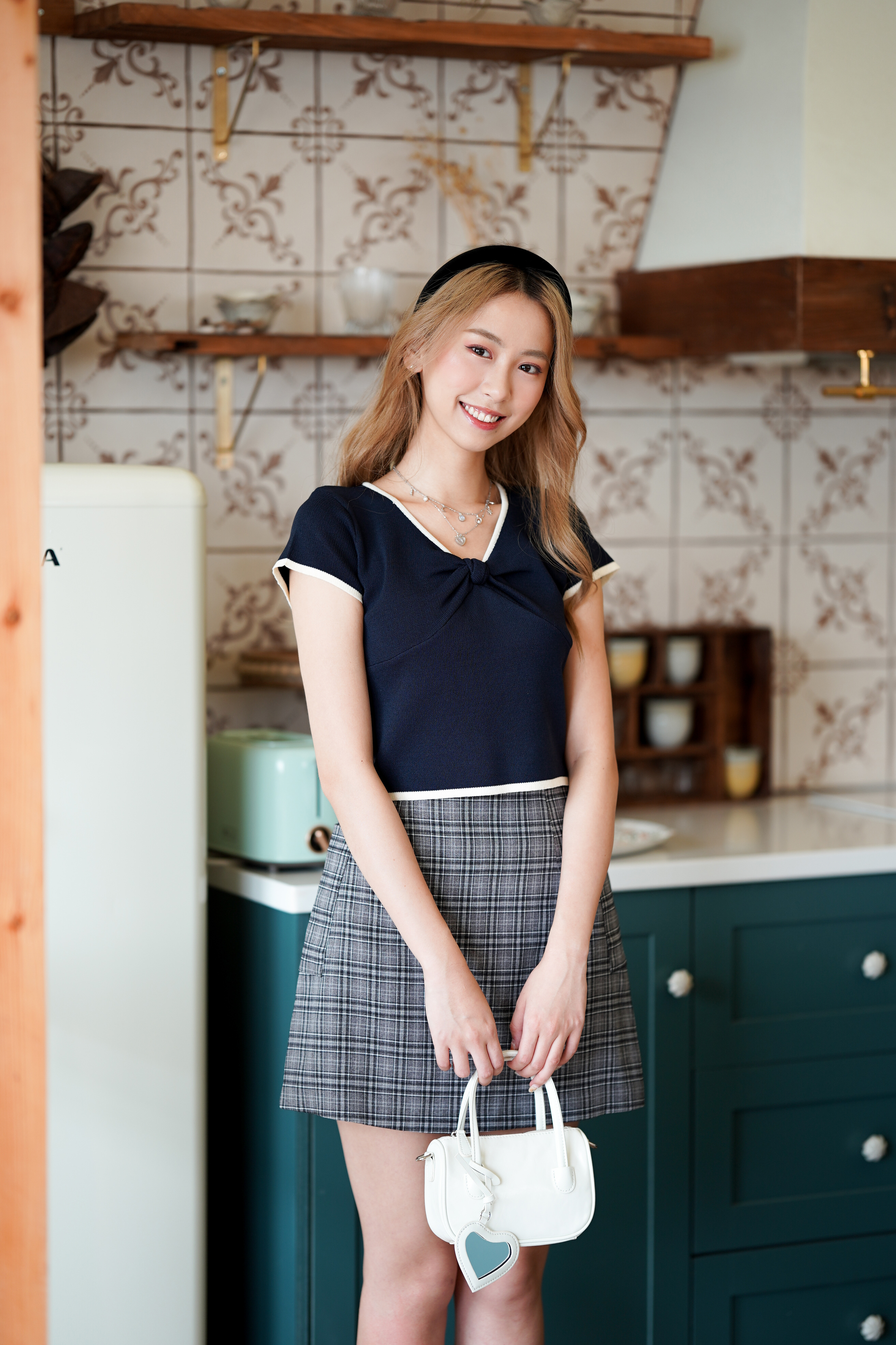 SK452 Toffee Checkered Mini Skirt