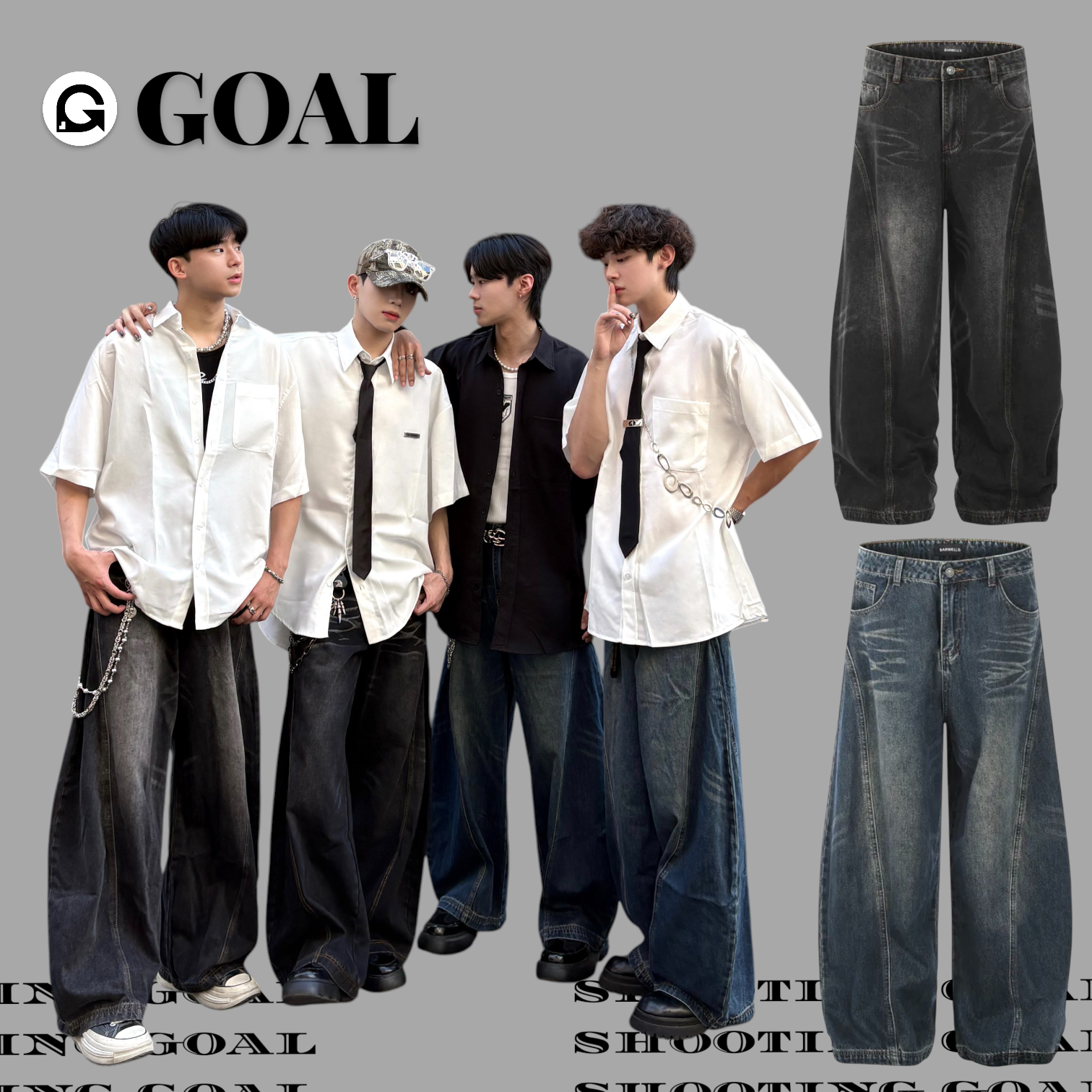 (GOAL) barwells 立體裁剪輪廓  水洗彎刀褲 八尾 25118