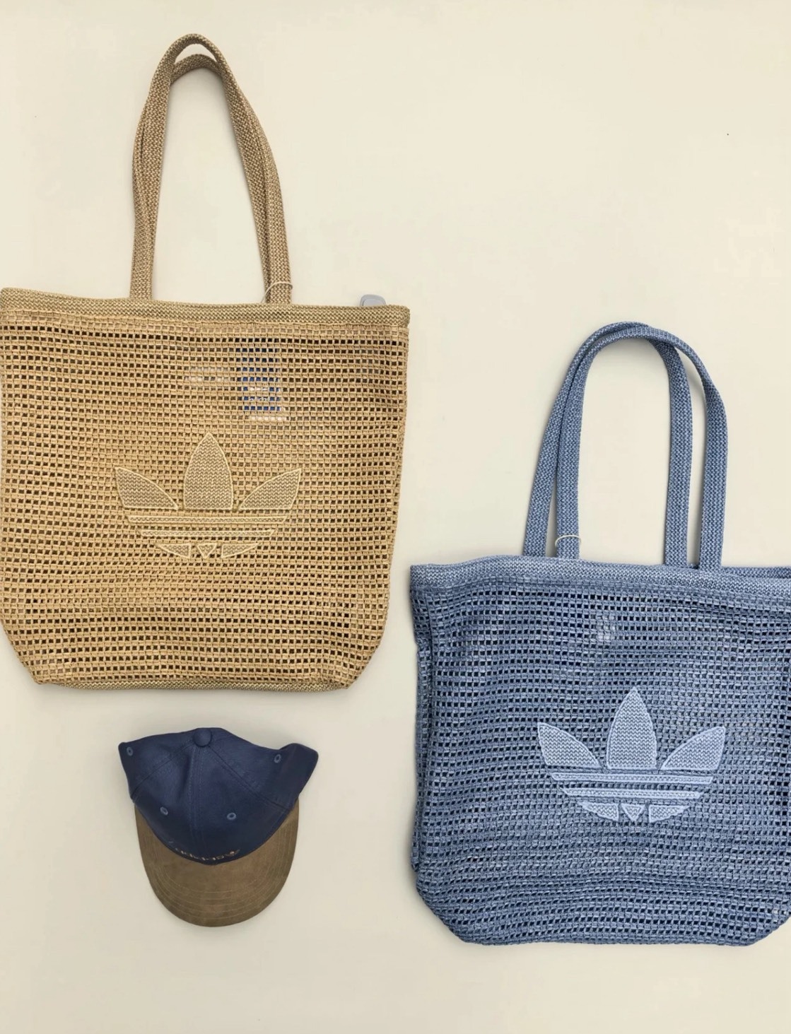 ADIDAS ORIGINALS 鏤空針織 單肩包 藍色 燕麥色