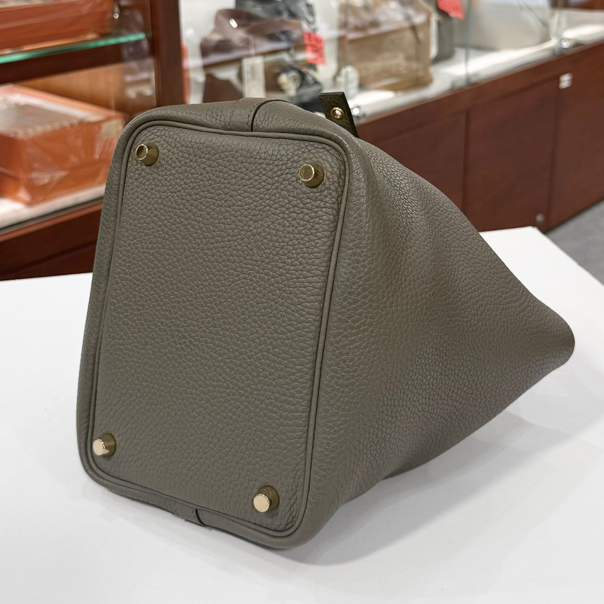 98%NEW二手HERMES PICOTIN 18 D刻 錫器灰/金扣 8F/GRIS,ETAIN GHW #P18 #香榭站正品