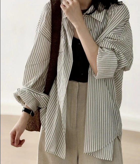 AA20直收間條恤衫(白)