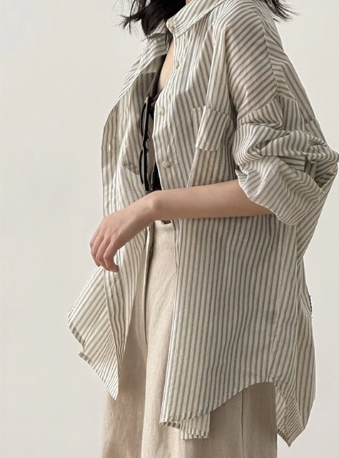 AA20直收間條恤衫(白)