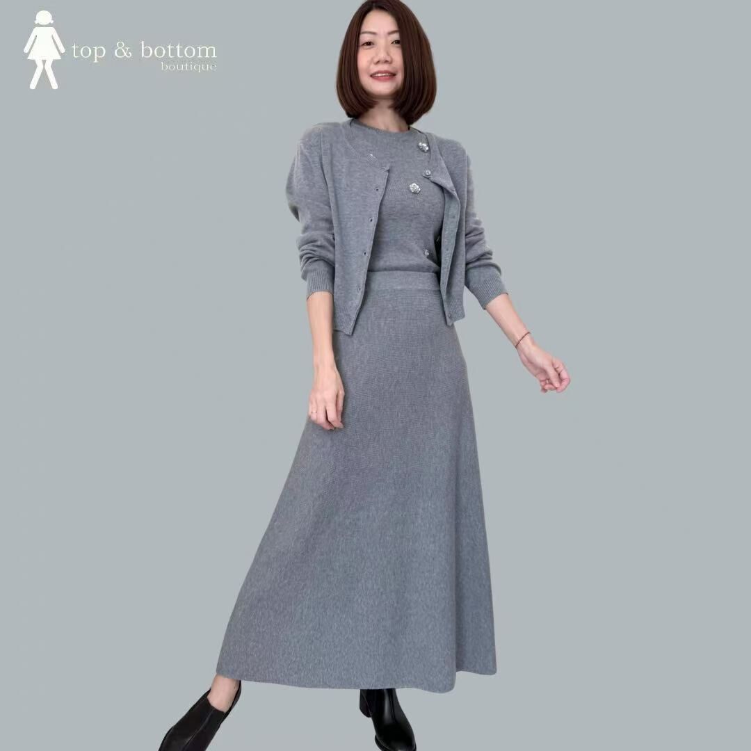 SEQUINNED KNIT TOP WITH CARDIGAN & PENCIL SKIRT SET SUIT (2PCS)