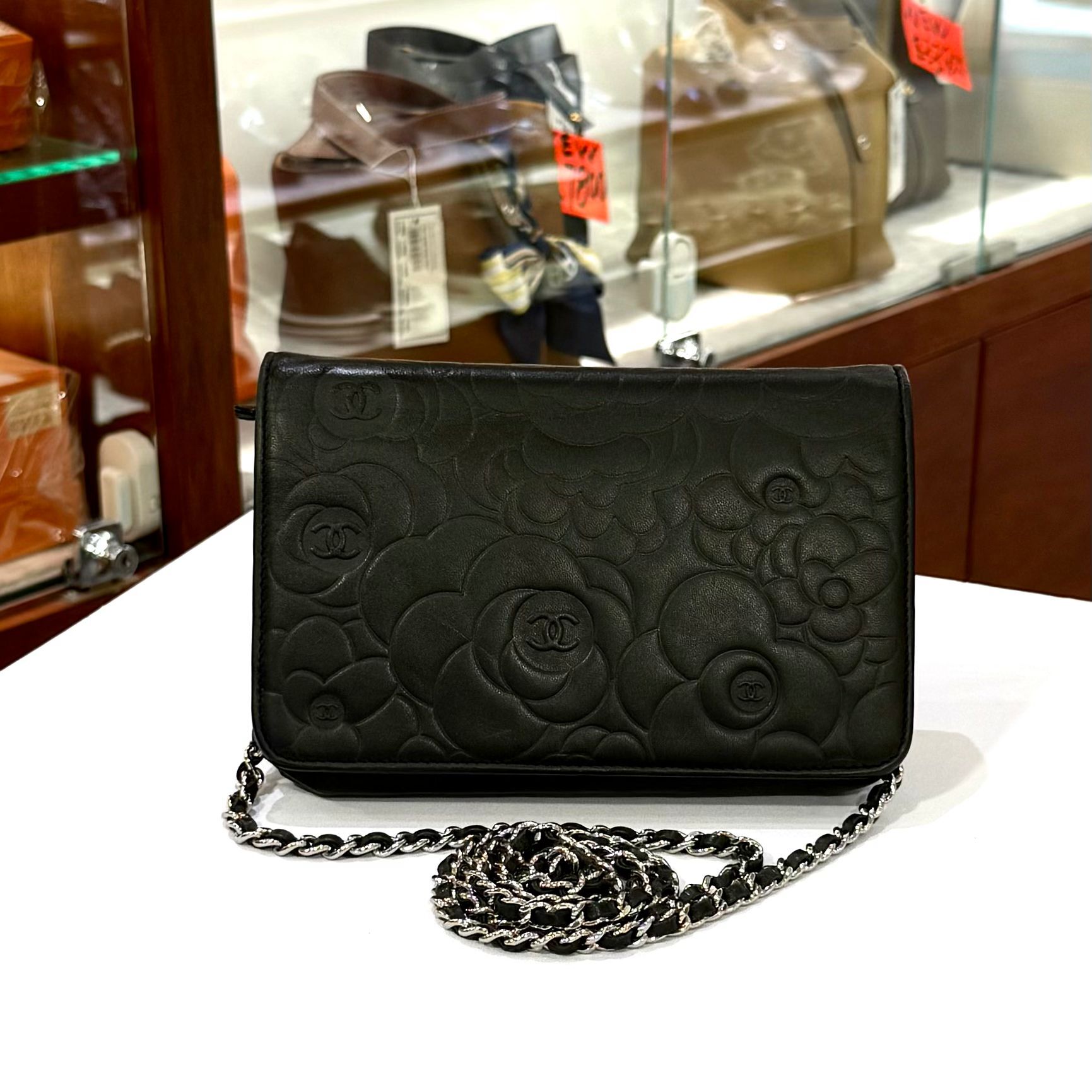 90%NEW二手CHANEL WOC  A47421 黑色絕版山茶花銀扣 #香榭站正品